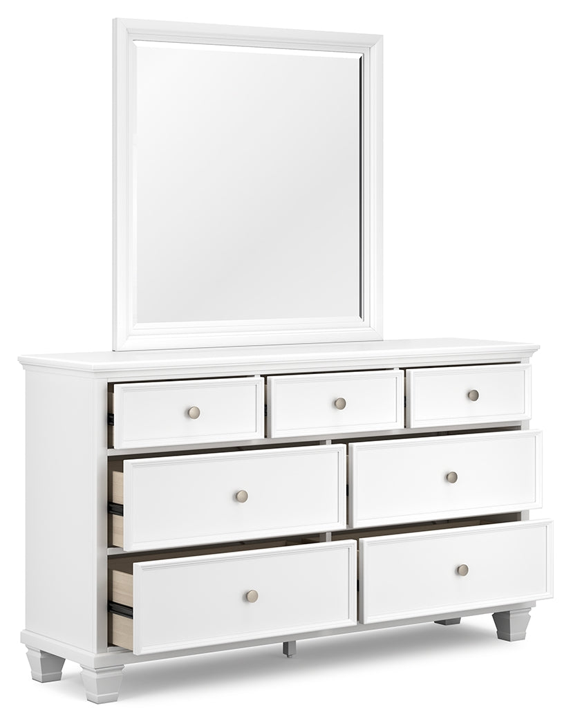 Fortman King Panel Storage Bed with Mirrored Dresser and Nightstand in White from Ashley Furniture - Luna Furniture