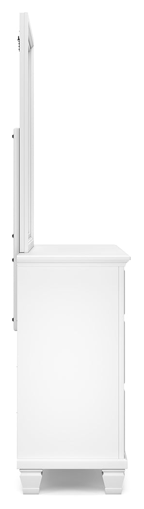 Fortman King Panel Storage Bed with Mirrored Dresser and Nightstand in White from Ashley Furniture - Luna Furniture