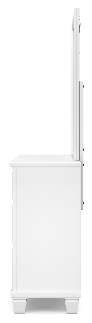 Fortman King Panel Storage Bed with Mirrored Dresser and Nightstand in White from Ashley Furniture - Luna Furniture