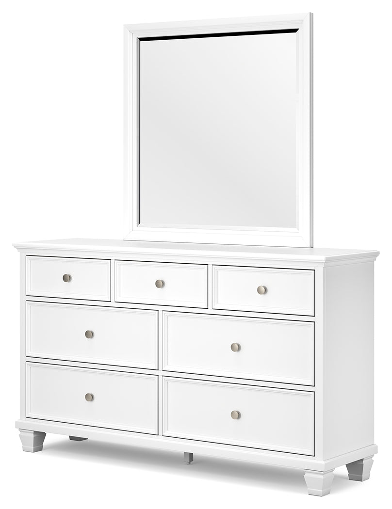 Fortman King Panel Storage Bed with Mirrored Dresser and Nightstand in White from Ashley Furniture - Luna Furniture