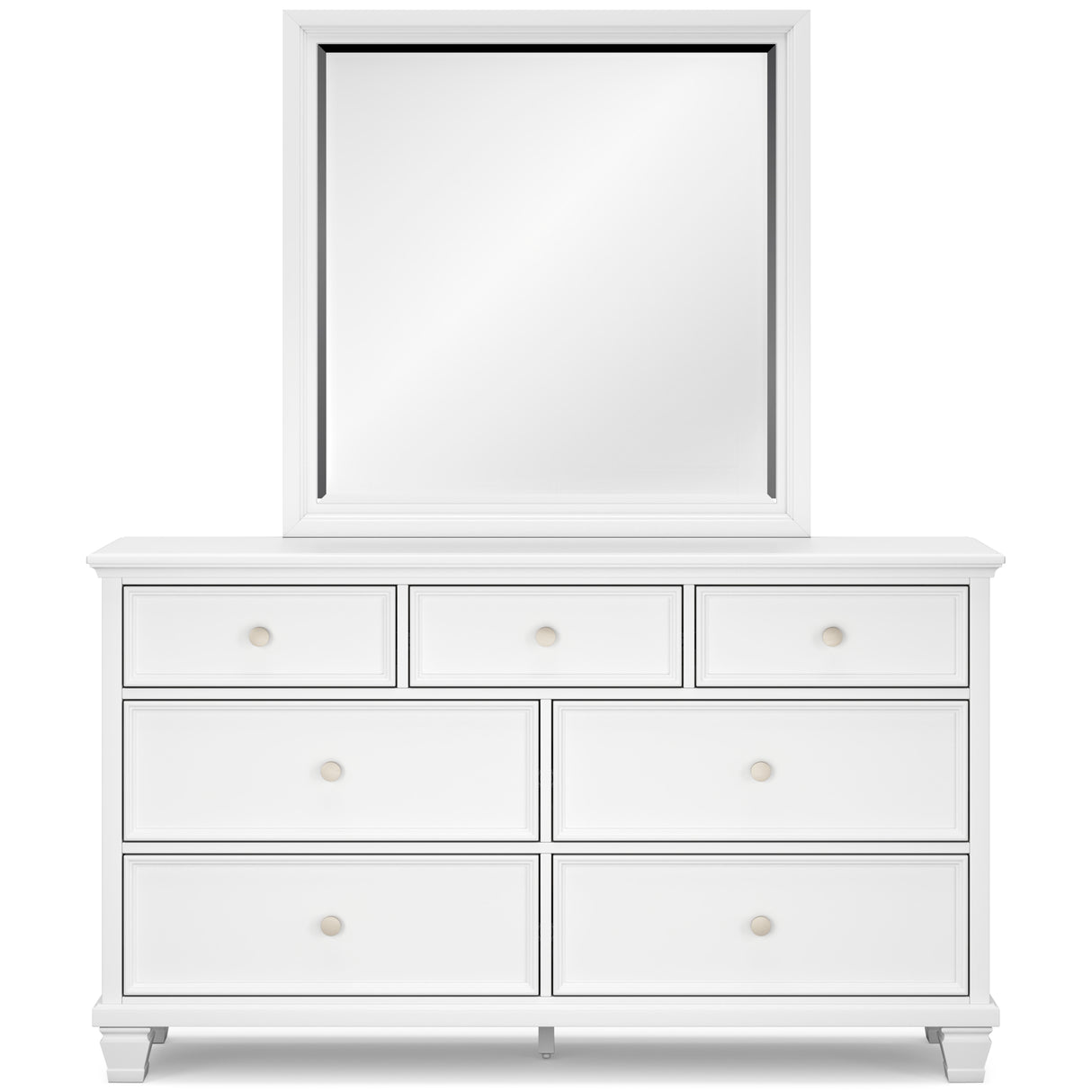 Fortman Queen Panel Bed with Mirrored Dresser and Chest in White from Ashley - Luna Furniture