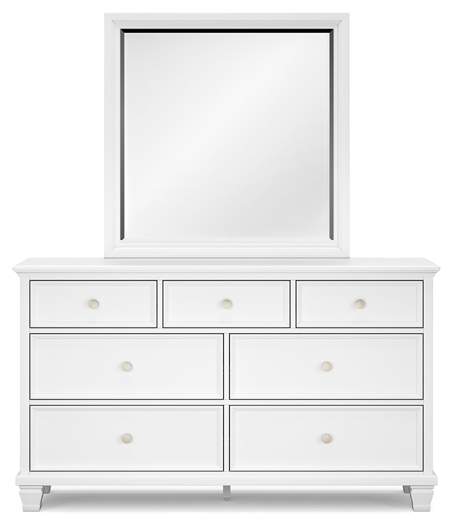 Fortman Queen Panel Bed with Mirrored Dresser, Chest and 2 Nightstands in White from Ashley - Luna Furniture