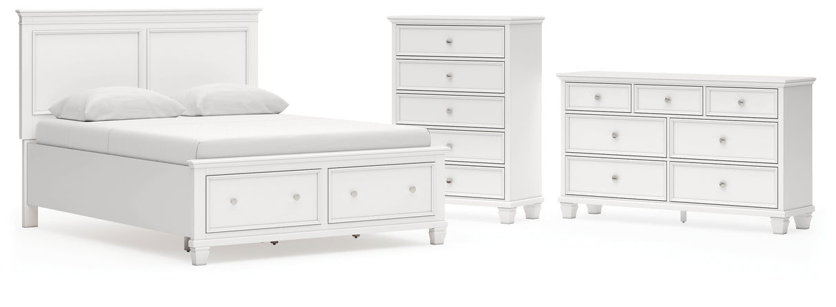 Fortman Queen Panel Storage Bed with Dresser and Chest in White from Ashley - Luna Furniture