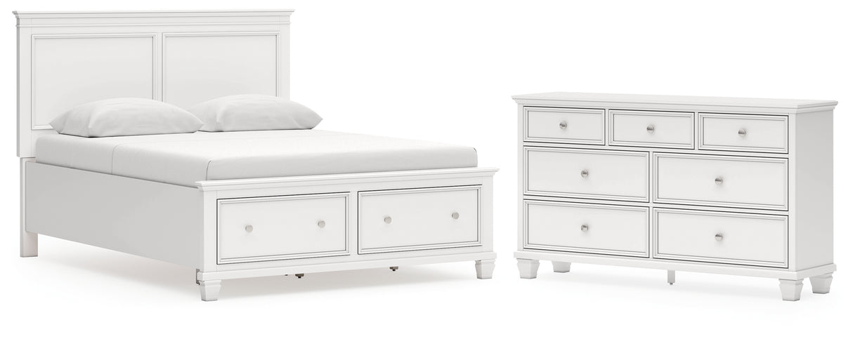 Fortman Queen Panel Storage Bed with Dresser in White from Ashley - Luna Furniture