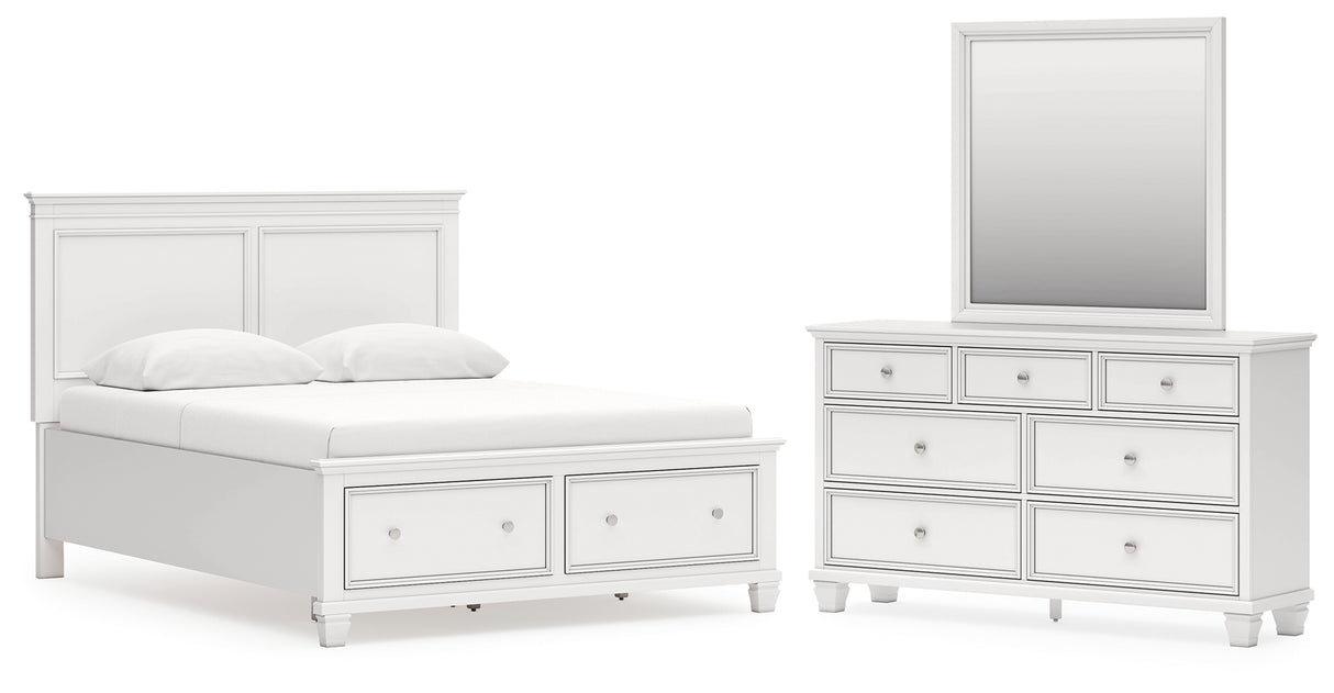 Fortman Queen Panel Storage Bed with Mirrored Dresser in White from Ashley - Luna Furniture