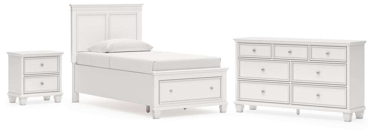 Fortman Twin Panel Storage Bed with Dresser and Nightstand in White from Ashley Furniture - Luna Furniture