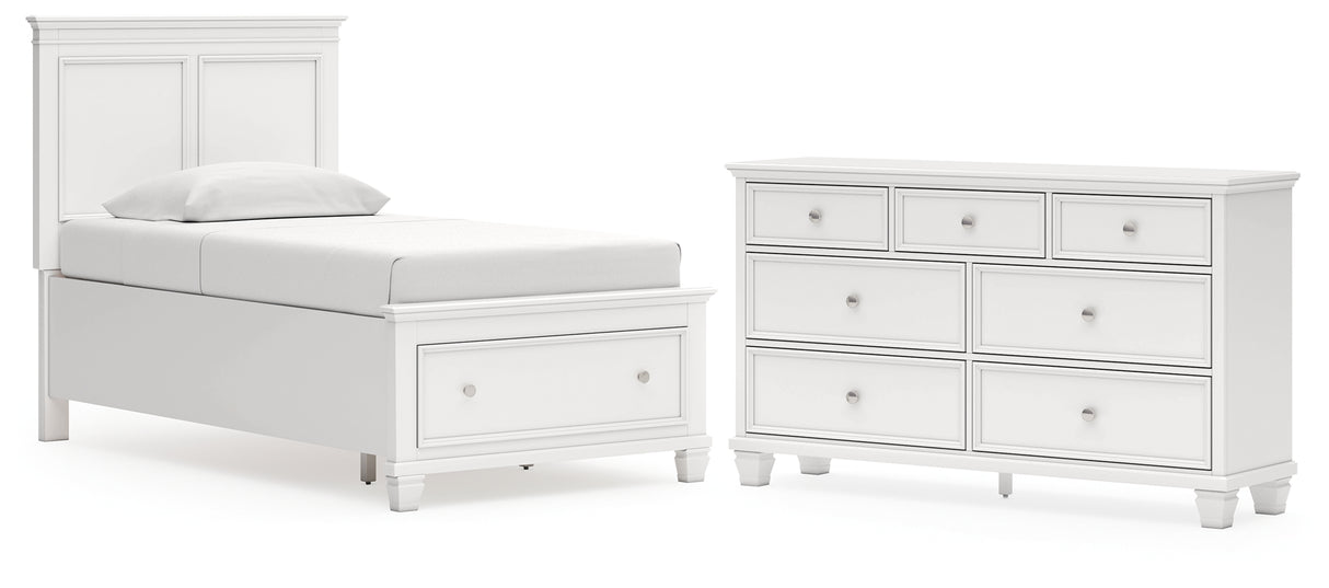 Fortman Twin Panel Storage Bed with Dresser in White from Ashley - Luna Furniture