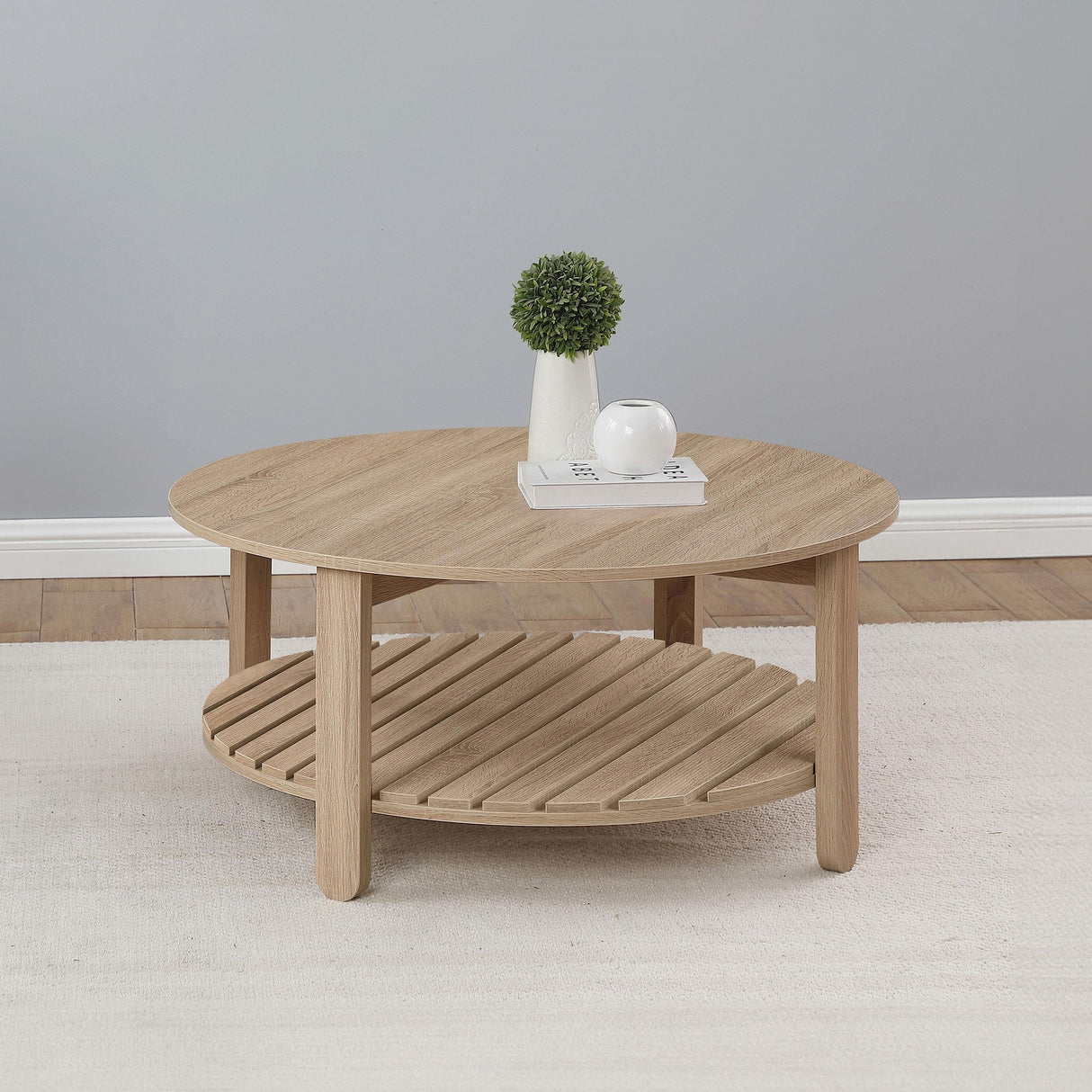 Fowler Natural 1-Shelf Round Engineered Wood Coffee Table from Coaster - Luna Furniture