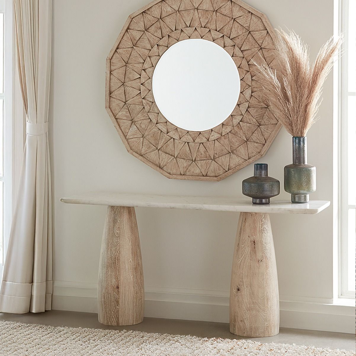 Palm Springs 60" Console Table with White Marble and Whitewash Modern Base from Home Trends & Design - Luna Furniture
