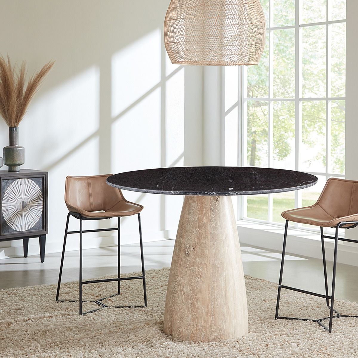 Palm Springs 48" Gathering Table with Black Marble and Whitewash Modern Base from Home Trends & Design - Luna Furniture