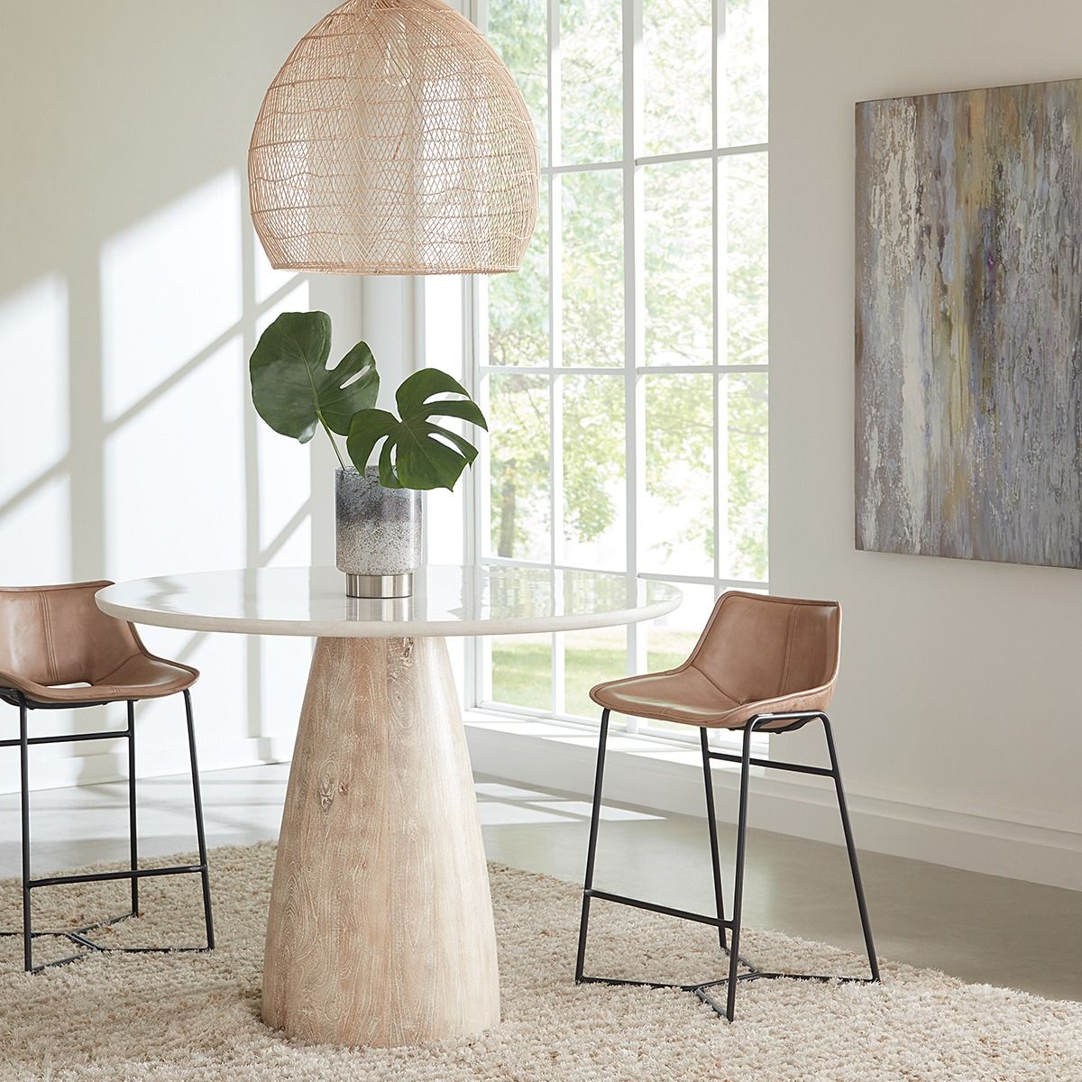 Palm Springs 48" Gathering Table with White Marble and Whitewash Modern Base from Home Trends & Design - Luna Furniture