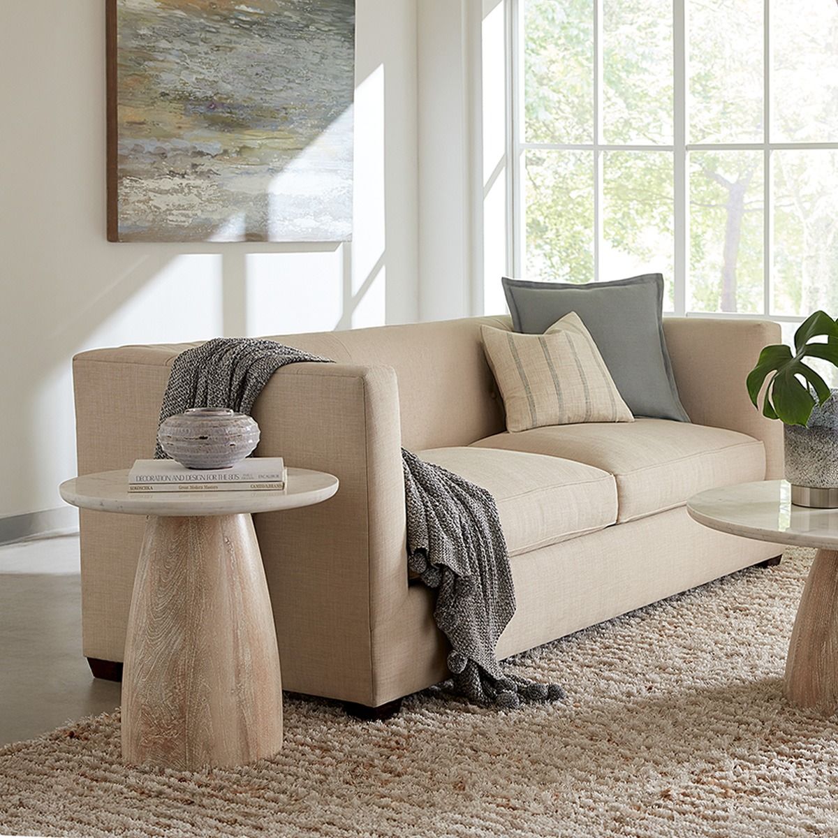 Palm Springs 22" Round Side Table with White Marble and Whitewash Modern Base from Home Trends & Design - Luna Furniture