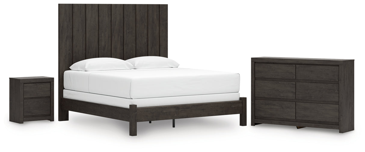Fraluna King Panel Bed with Dresser and Nightstand in Charcoal from Ashley - Luna Furniture