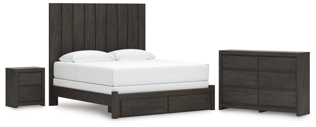 Fraluna King Panel Storage Bed with Dresser and Nightstand in Charcoal from Ashley - Luna Furniture
