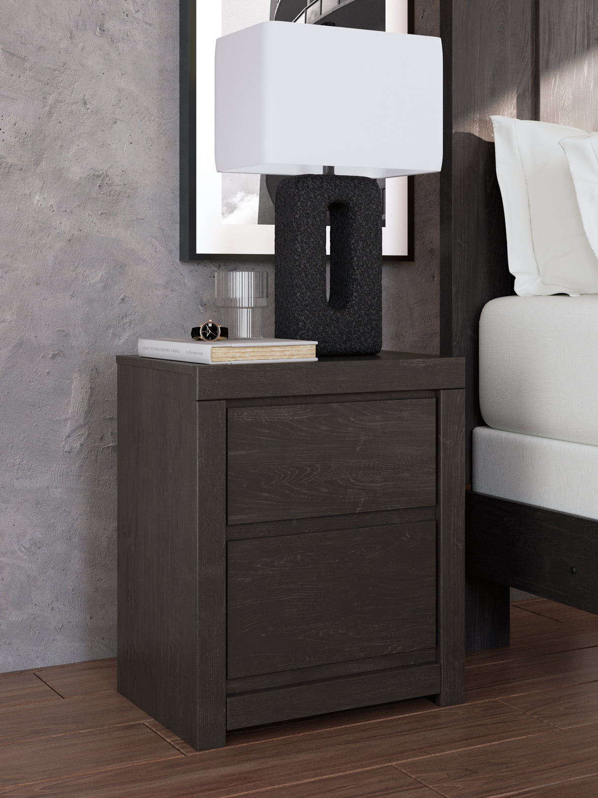 Fraluna King Panel Storage Bed with Mirrored Dresser and Nightstand in Charcoal from Ashley - Luna Furniture