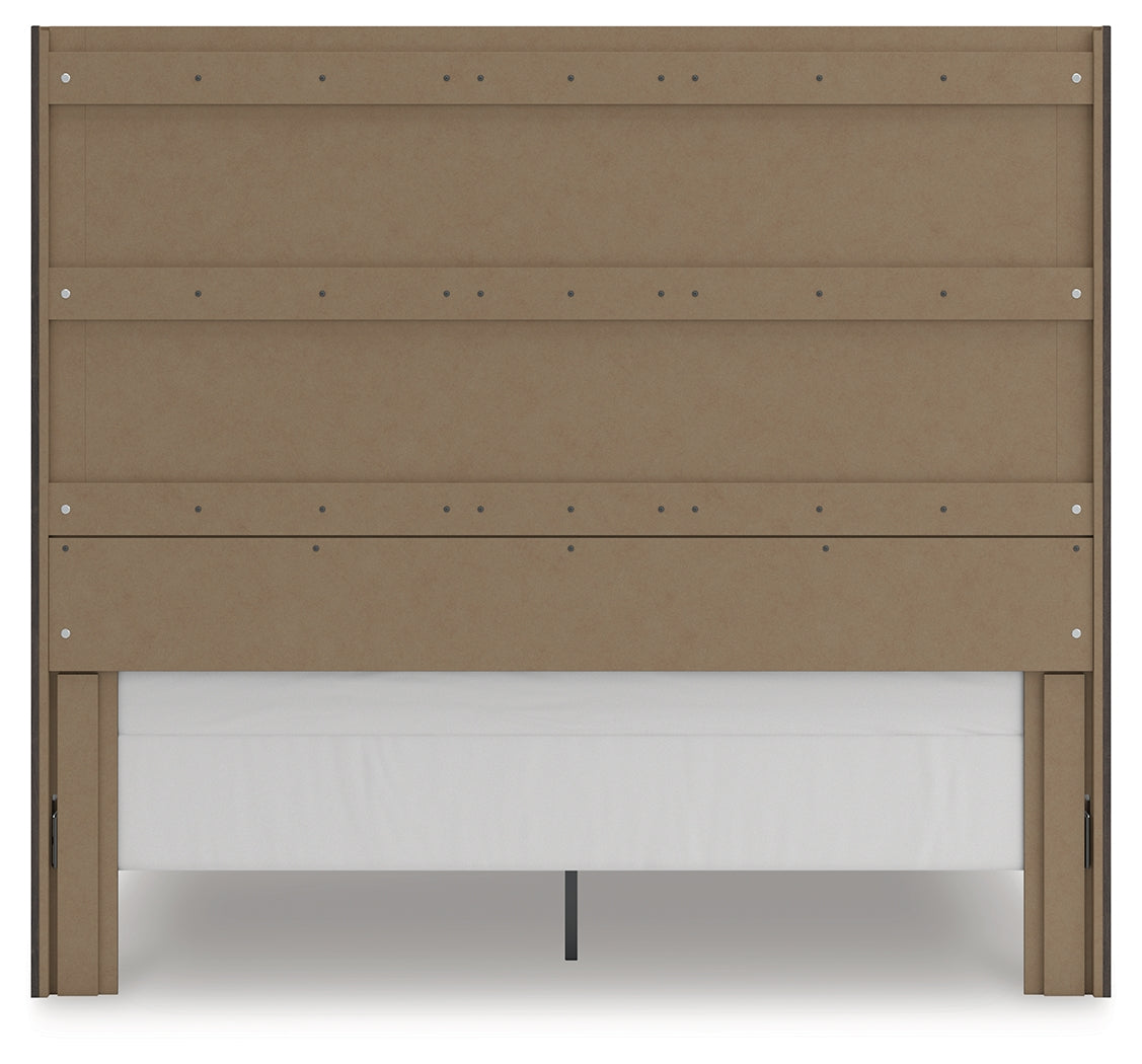 Fraluna King Panel Storage Bed with Mirrored Dresser in Charcoal from Ashley - Luna Furniture
