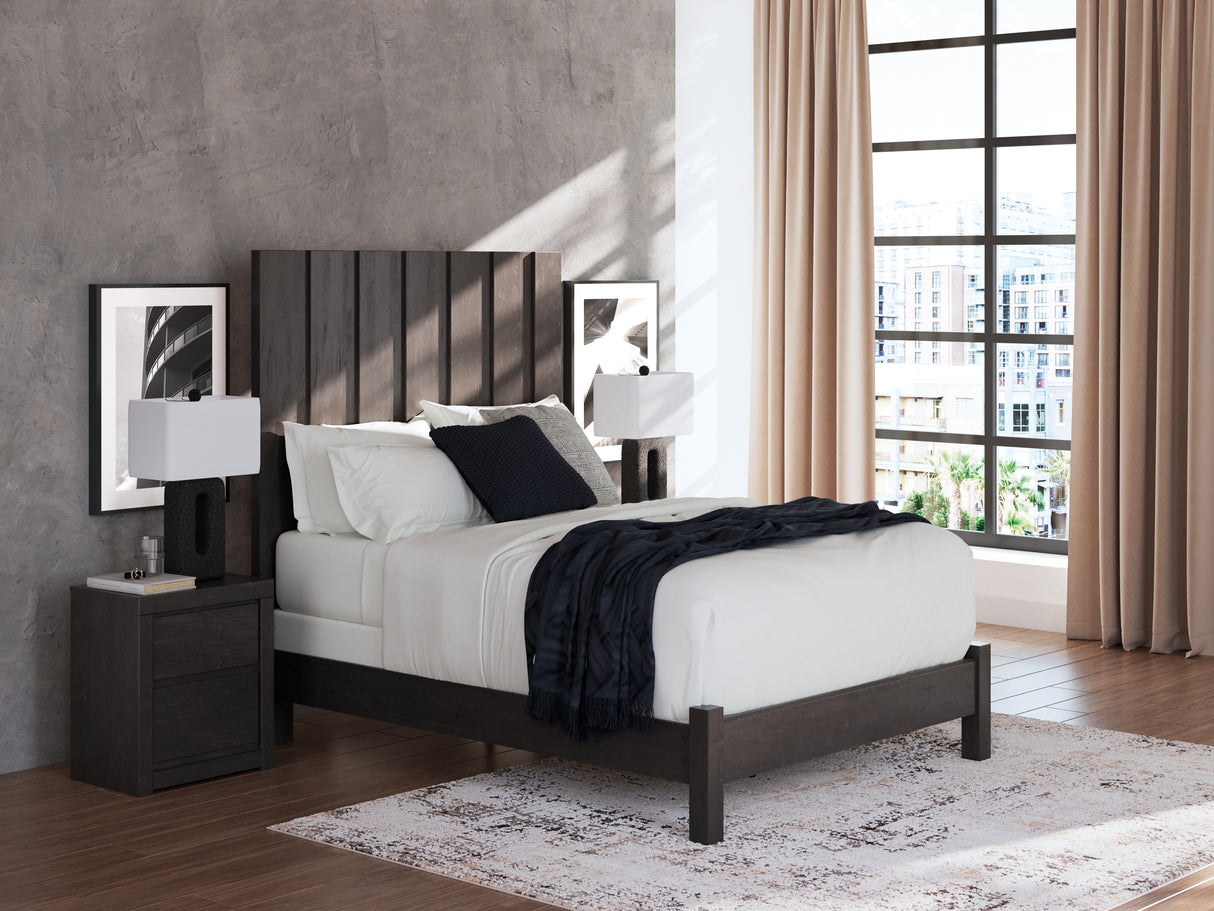 Fraluna Queen Panel Bed with Mirrored Dresser, Chest and Nightstand in Charcoal from Ashley - Luna Furniture