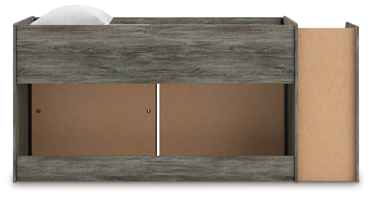 Frandern Gray Twin Loft Bed with Bookcase and Drawer Storage from Ashley - Luna Furniture