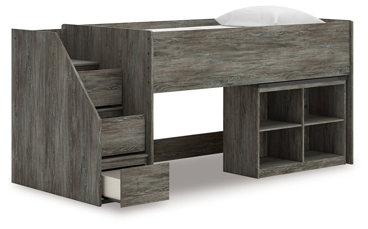 Frandern Gray Twin Loft Bed with Bookcase Storage from Ashley - Luna Furniture
