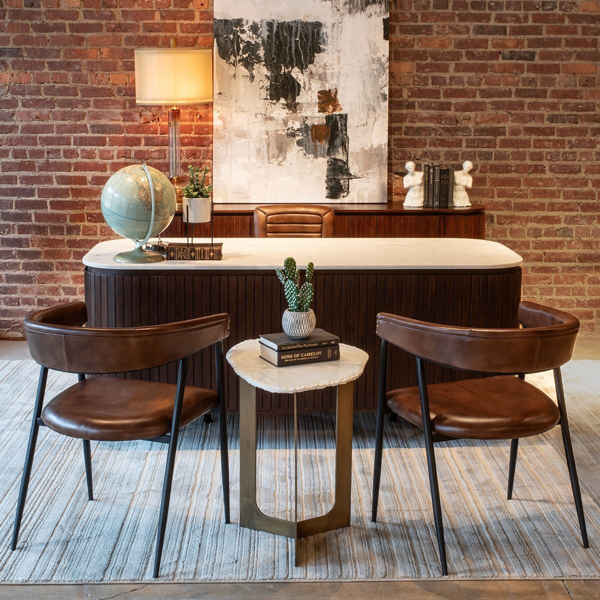 Reno 24" Side Table in White Marble and Antique Brass Base from Home Trends & Design - Luna Furniture