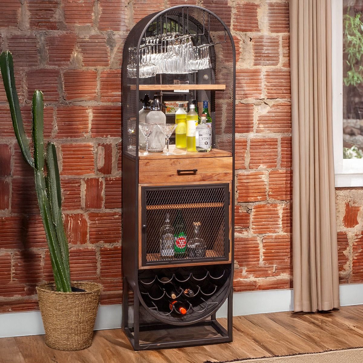 Roswell 23" Bar Cabinet in Natural Mango Wood and Iron from Home Trends & Design - Luna Furniture