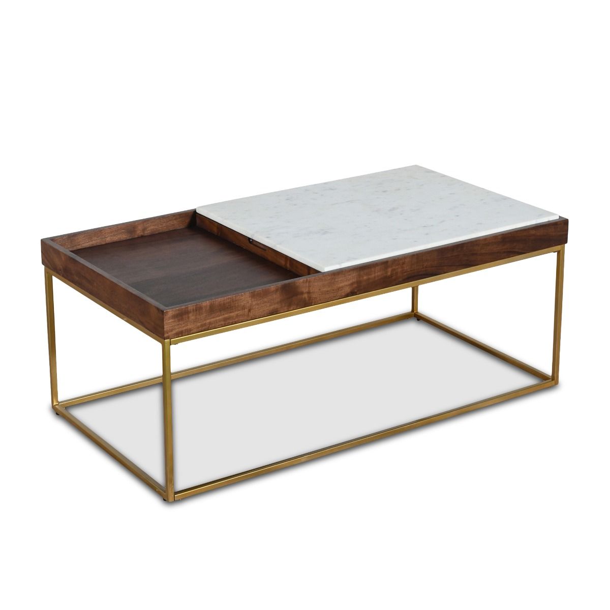 Serene 45" Coffee Table with White Marble in Walnut and Brass Base from Home Trends & Design - Luna Furniture