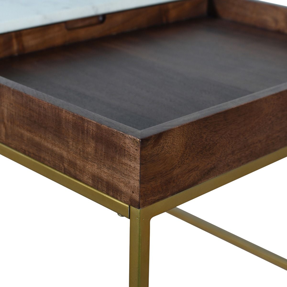 Serene 45" Coffee Table with White Marble in Walnut and Brass Base from Home Trends & Design - Luna Furniture