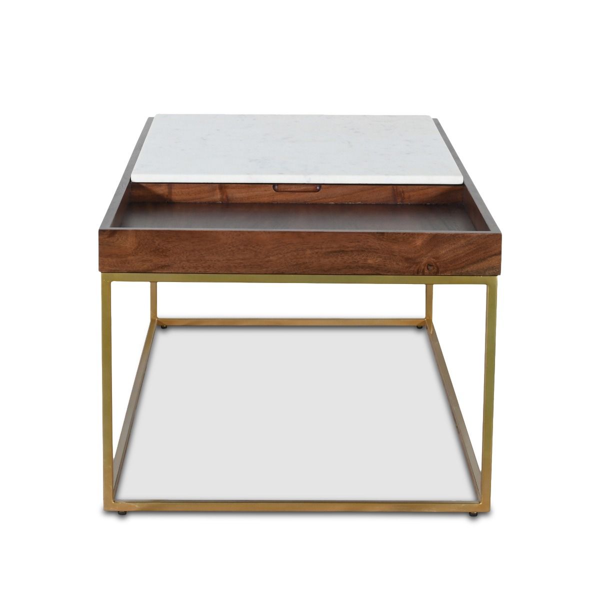 Serene 45" Coffee Table with White Marble in Walnut and Brass Base from Home Trends & Design - Luna Furniture