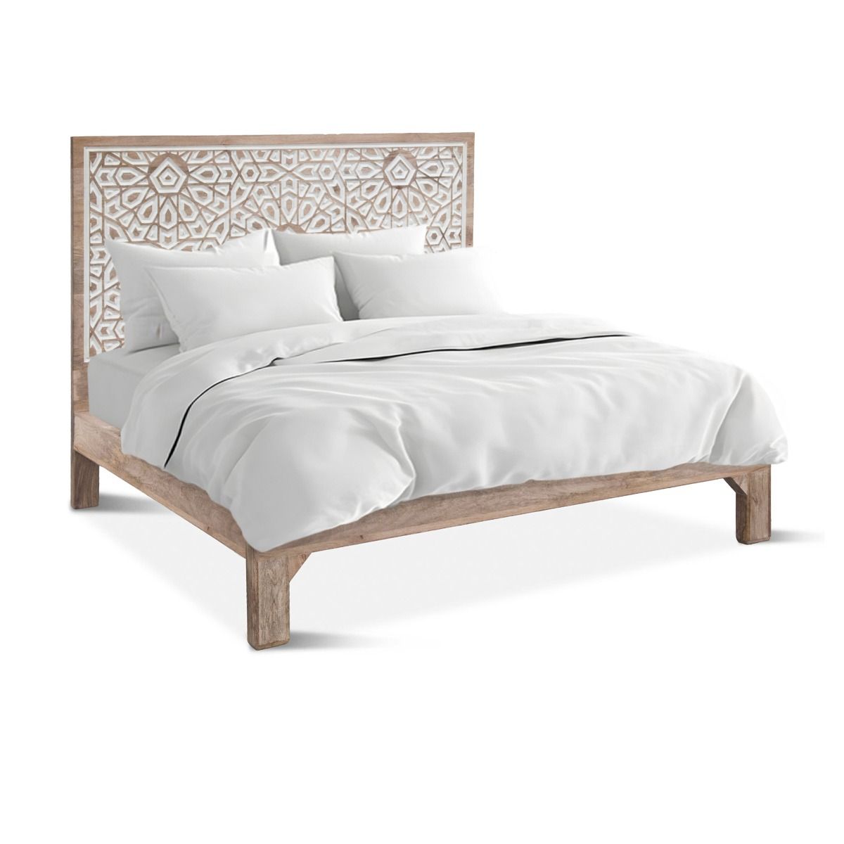 Tangiers King Bed in Carved Natural White from Home Trends & Design - Luna Furniture