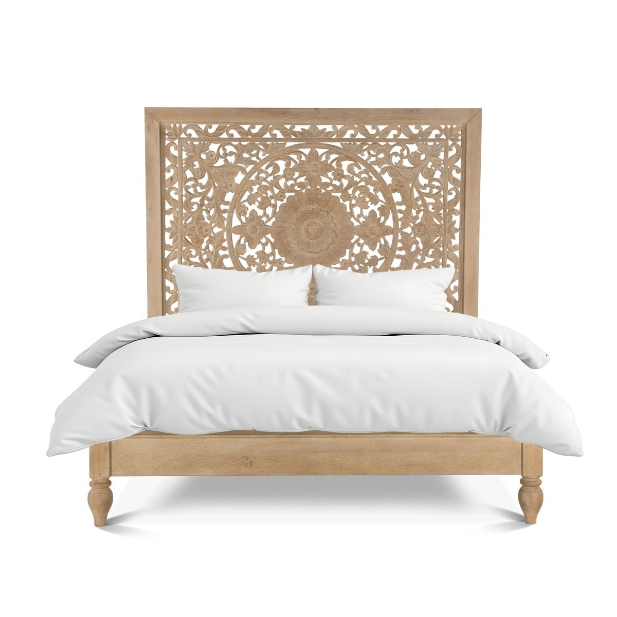 Taj Queen Bed in Hand Carved Whitewash from Home Trends & Design - Luna Furniture