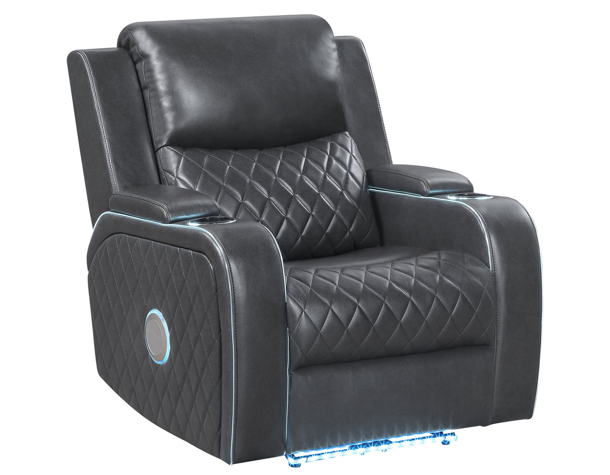 Luna Home Cinema Power Recliner, Charcoal Vegan Leather from Steve Silver - Luna Furniture