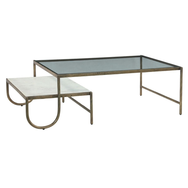 Venice 52" Nesting Coffee Table with Glass and Marble Top