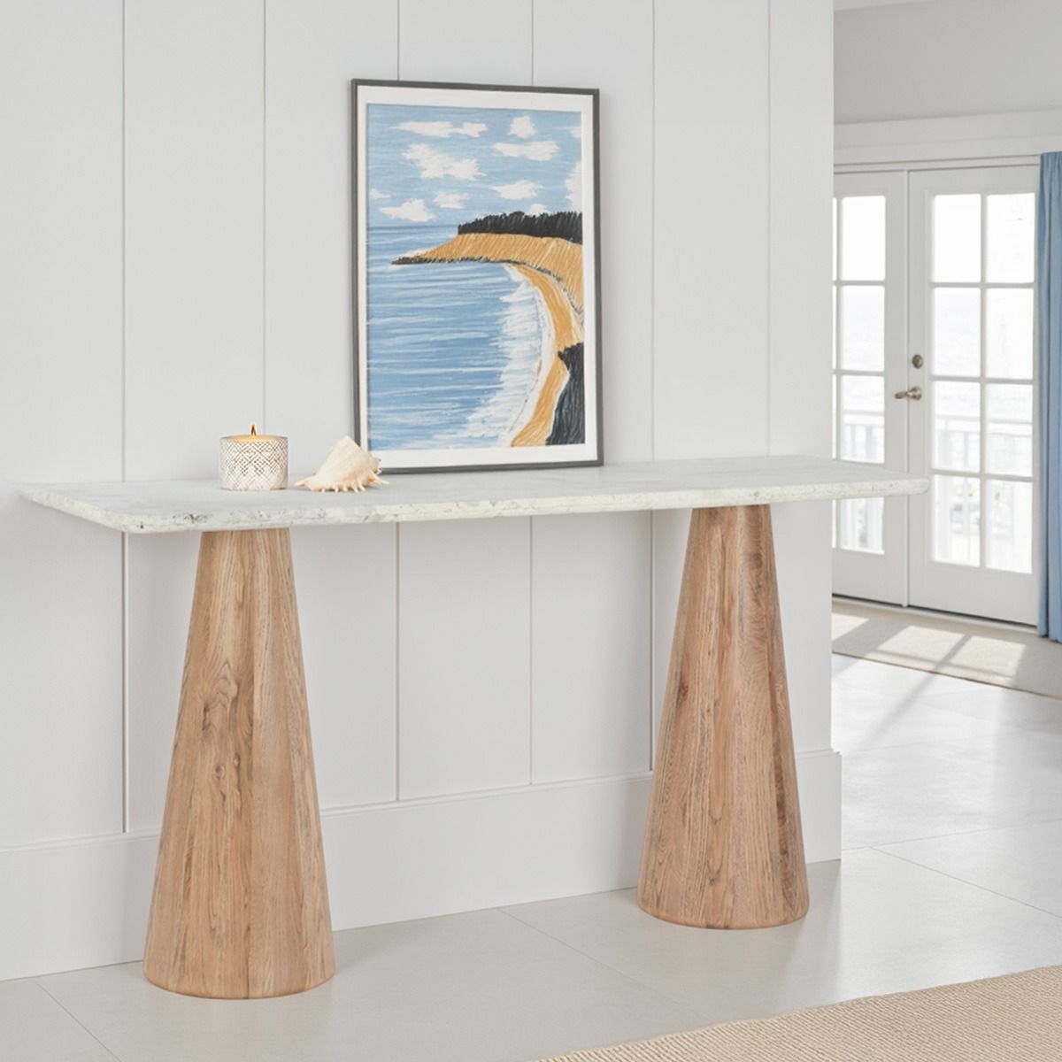 Vista 60" Console Table with White Travertine and Light Base from Home Trends & Design - Luna Furniture