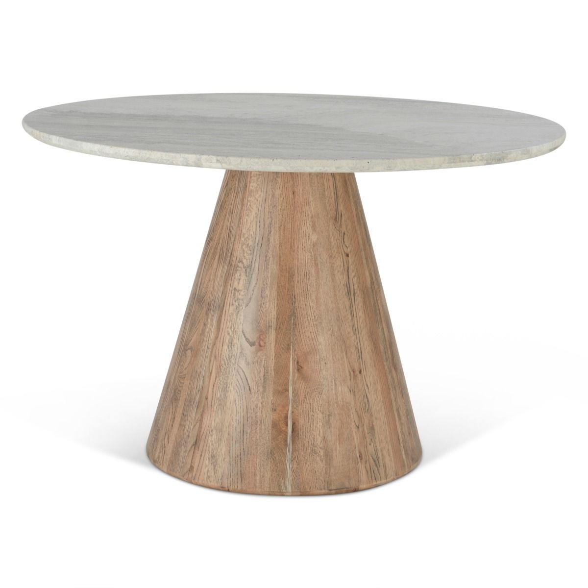 Vista 48" Round Dining Table with White Travertine and Light Base from Home Trends & Design - Luna Furniture