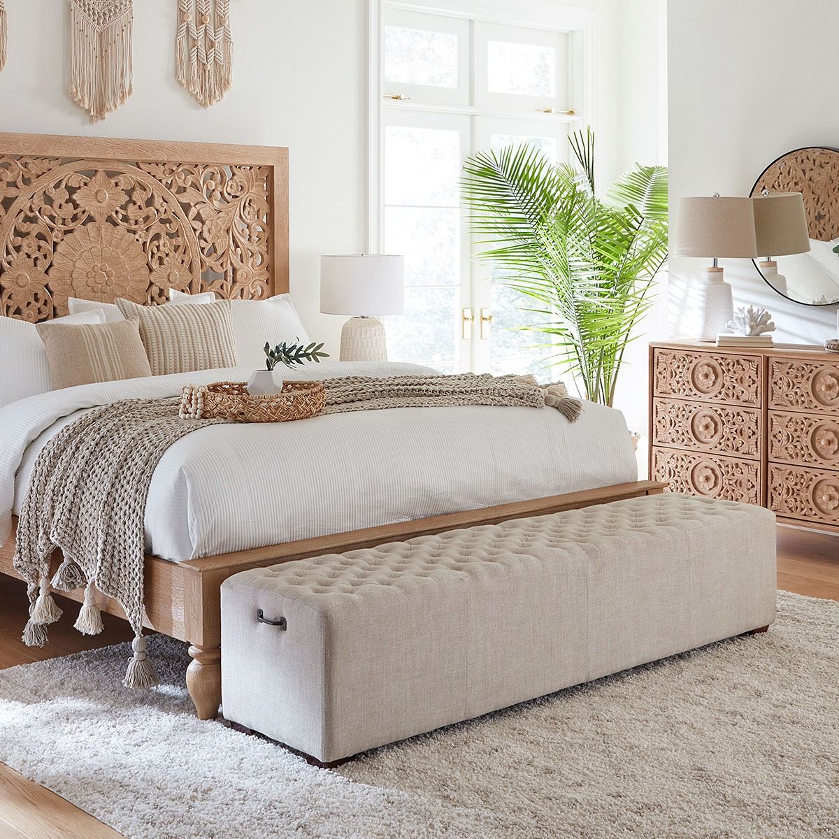 D'Orsay 79" Upholstered Bench in Beige Linen from Home Trends & Design - Luna Furniture