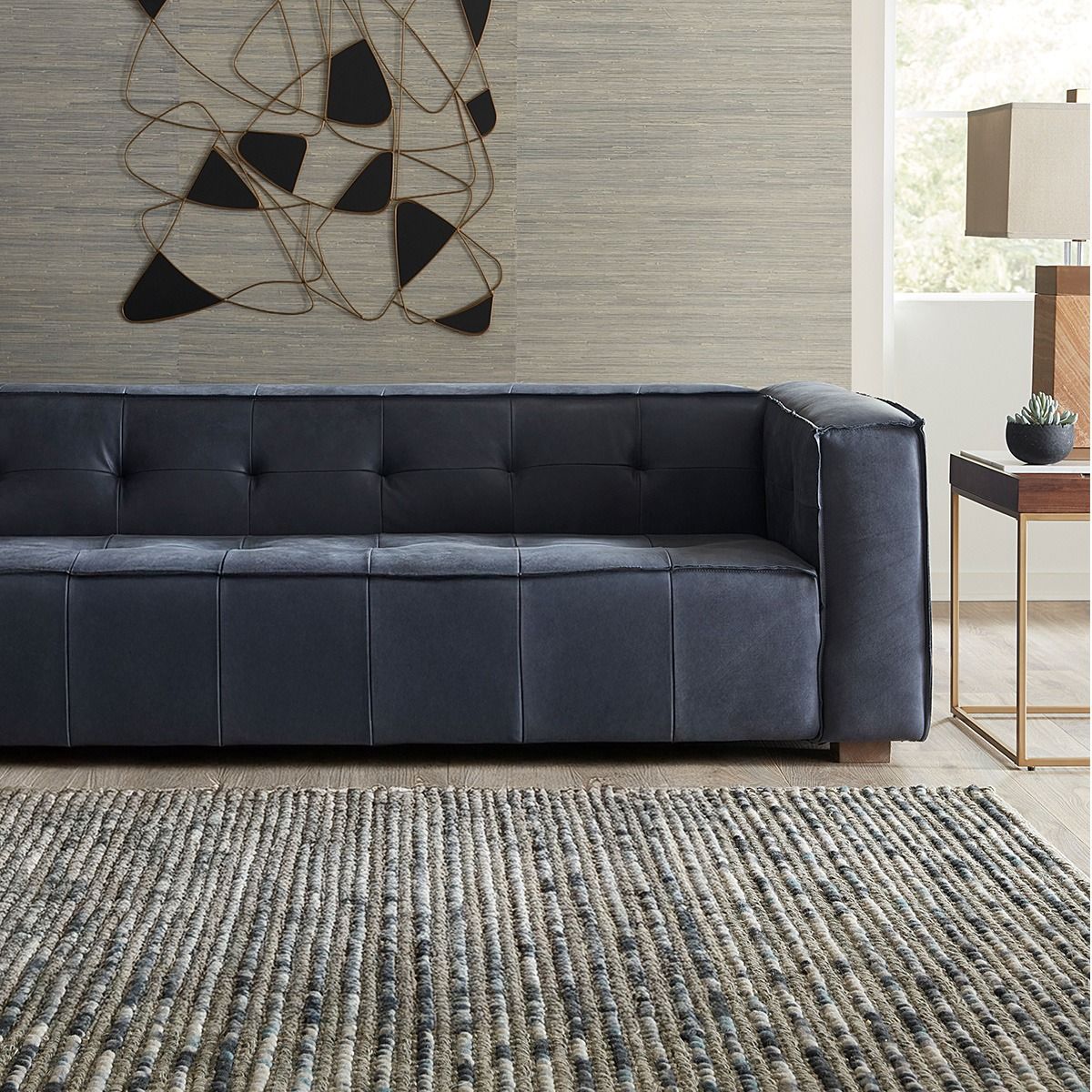Milano 106" Sofa in Italian Blue Top Grain Leather from Home Trends & Design - Luna Furniture