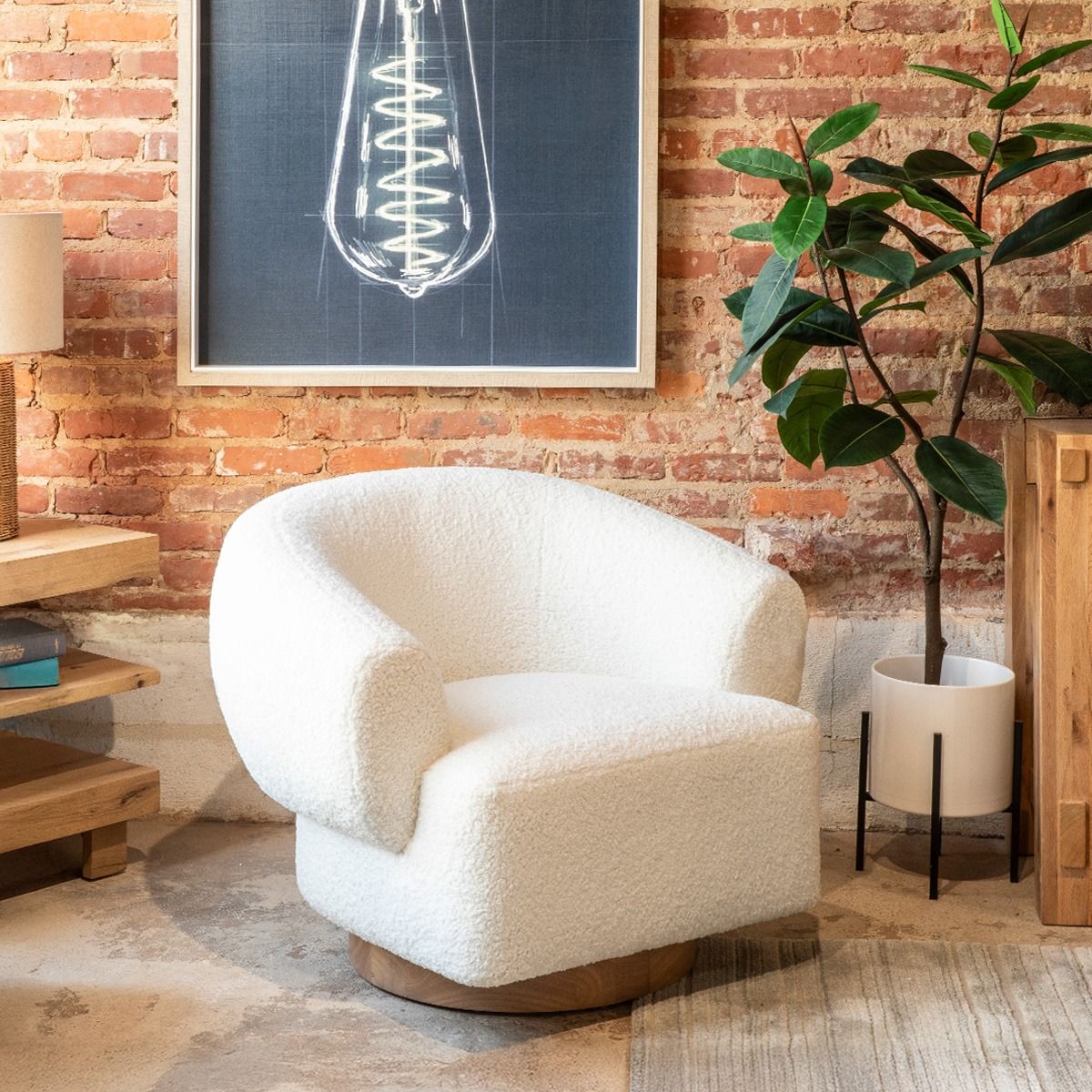 Gatsby Estelle 35" Swivel Accent Chair in Cream Boucle Fabric from Home Trends & Design - Luna Furniture