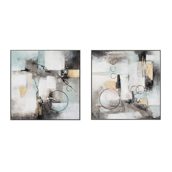 Palette Circular Symphony Hand Painted Framed Diptych