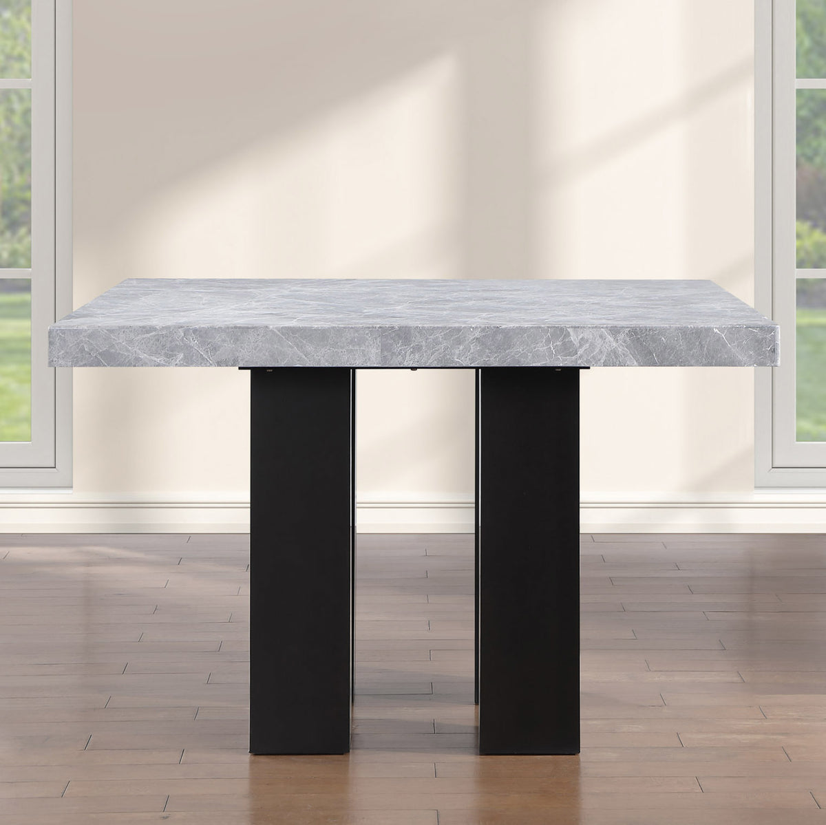 Artemis Gray Square Marble Top 9-Piece Counter Height Dining Set with White Vegan Leather Chairs