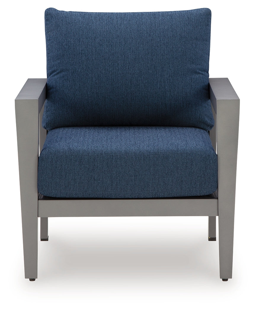 Gali Gray/Blue Outdoor Sofa/Chairs/Table Set (Set of 4) from Ashley - Luna Furniture