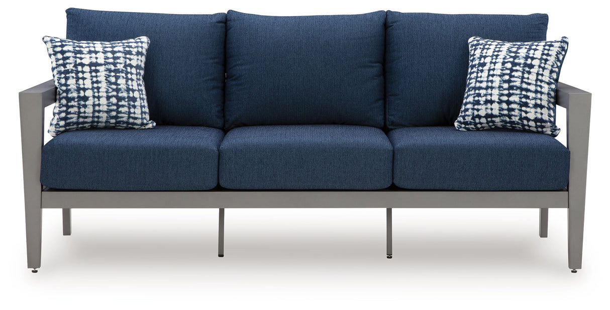 Gali Gray/Blue Outdoor Sofa/Chairs/Table Set (Set of 4) from Ashley - Luna Furniture