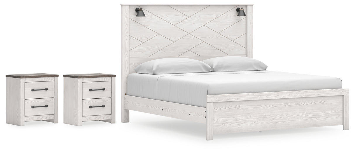 Gerridan King Panel Bed with 2 Nightstands in White/Gray from Ashley - Luna Furniture