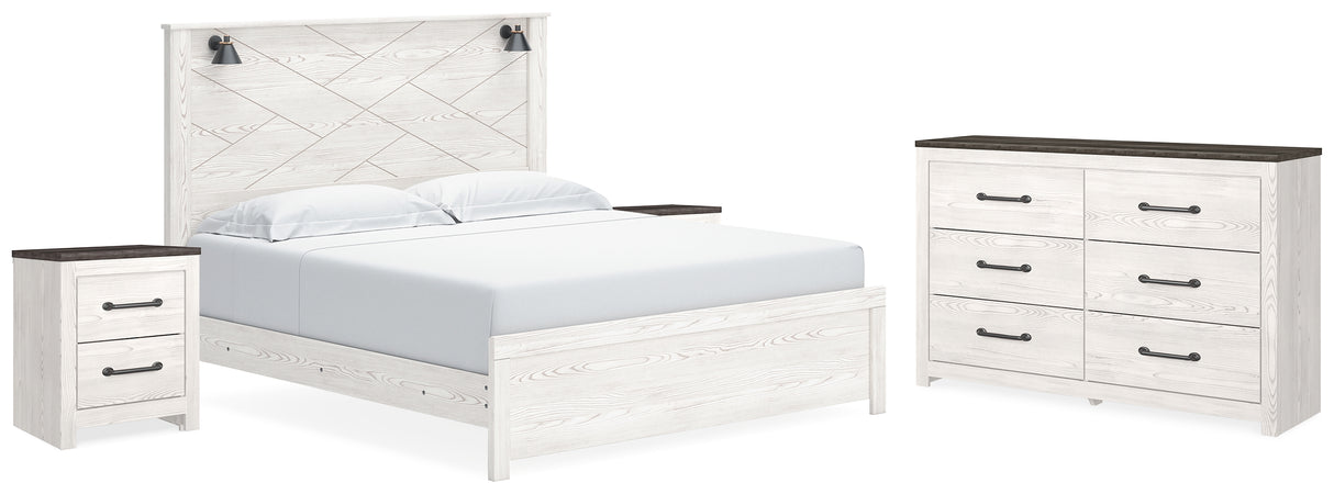 Gerridan King Panel Bed with Dresser and 2 Nightstands in White/Gray from Ashley - Luna Furniture