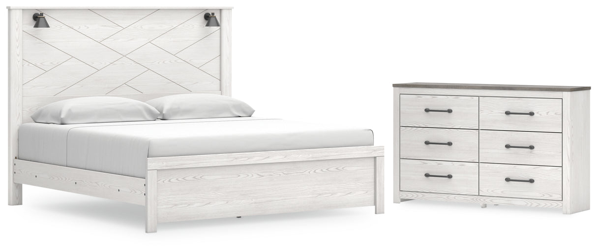 Gerridan King Panel Bed with Dresser in White/Gray from Ashley - Luna Furniture