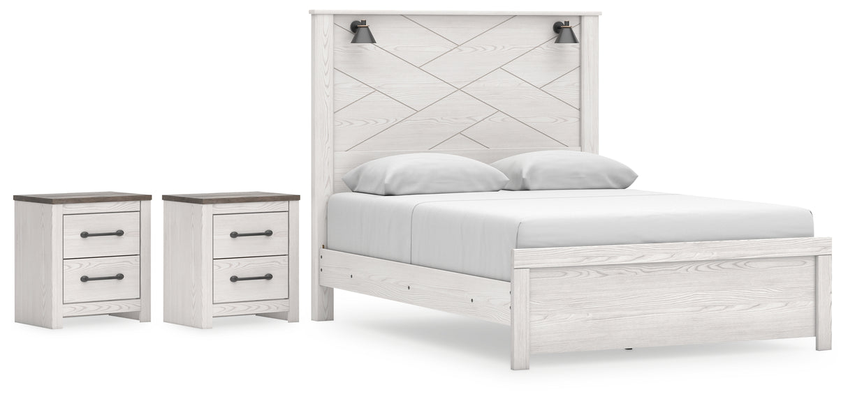 Gerridan Queen Panel Bed with 2 Nightstands in White/Gray from Ashley - Luna Furniture