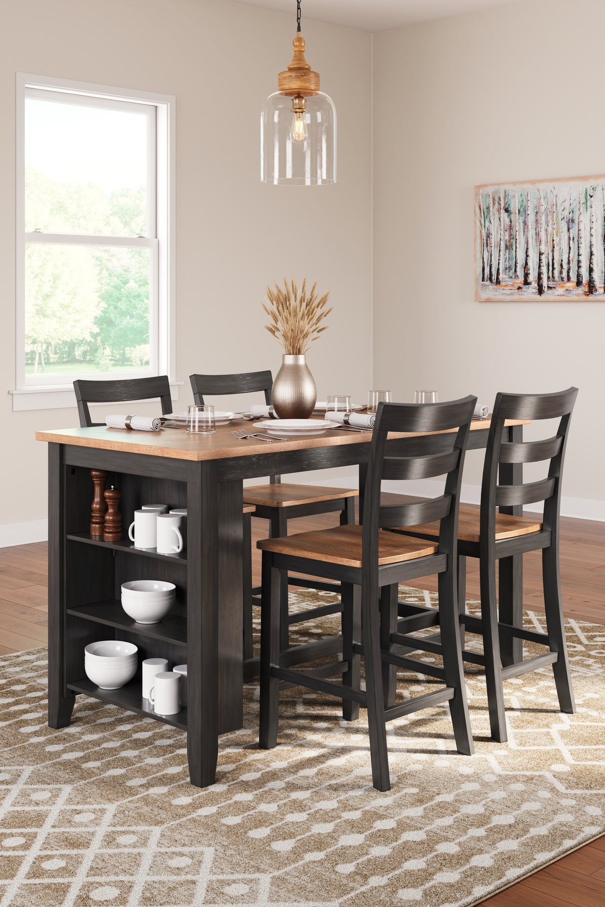 Gesthaven Natural/Brown Counter Height Dining Table and 4 Barstools from Ashley - Luna Furniture