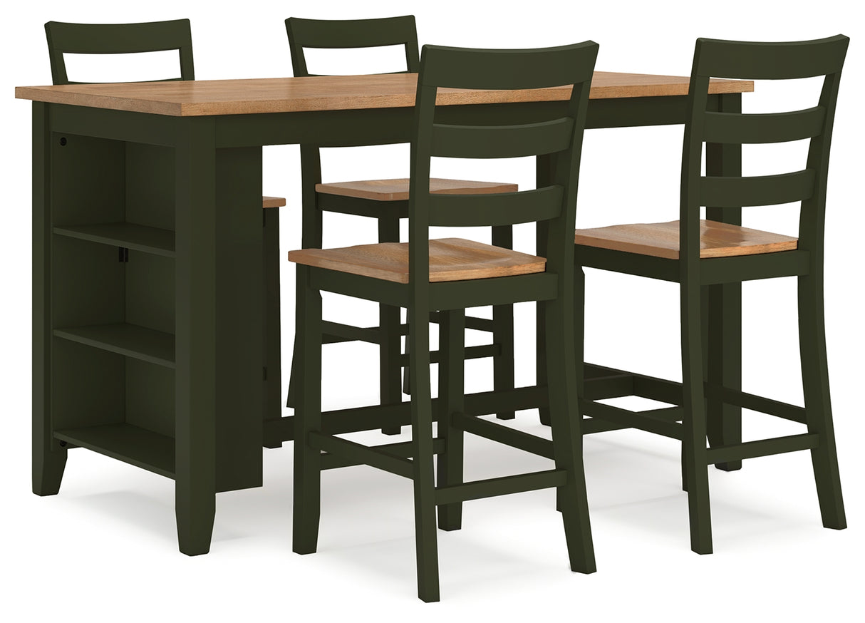 Gesthaven Natural/Green Counter Height Dining Table and 4 Barstools from Ashley - Luna Furniture