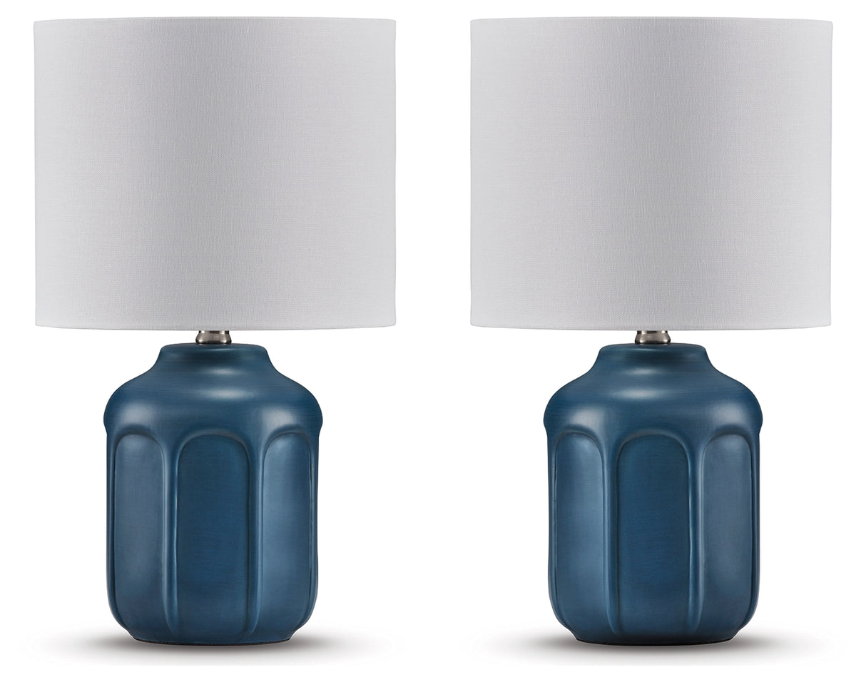 Gierburg 2-Piece Table Lamp Set in Teal from Ashley - Luna Furniture