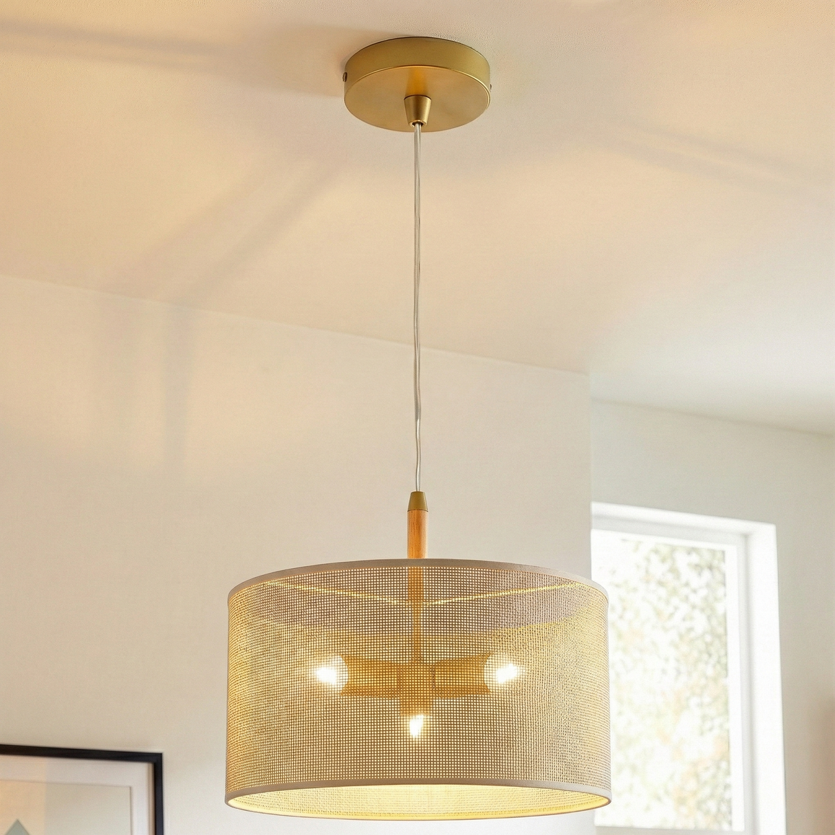 Glacier Pendant Lamp - Oak + Natural + Gold from Ashcroft Furniture - Luna Furniture