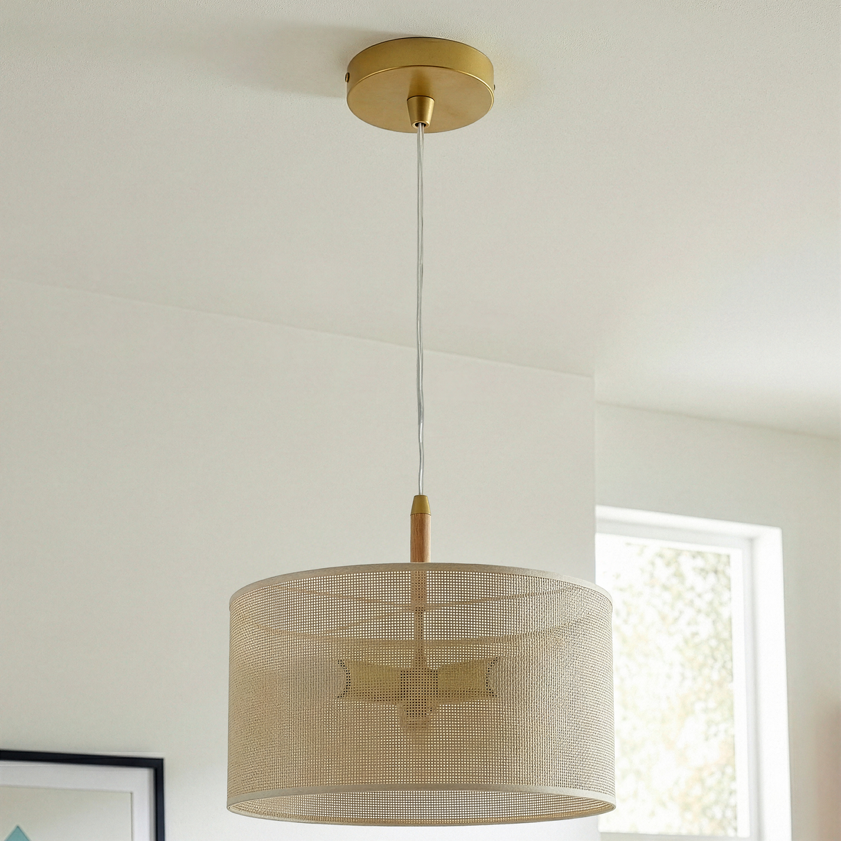 Glacier Pendant Lamp - Oak + Natural + Gold from Ashcroft Furniture - Luna Furniture